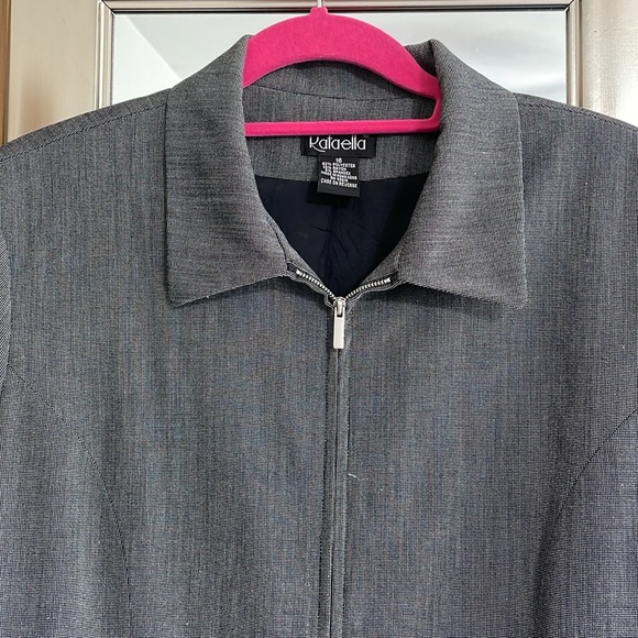 Rafaella size 16 black and white houndstooth zip up lined blazer 2 pockets - Picture 2 of 11